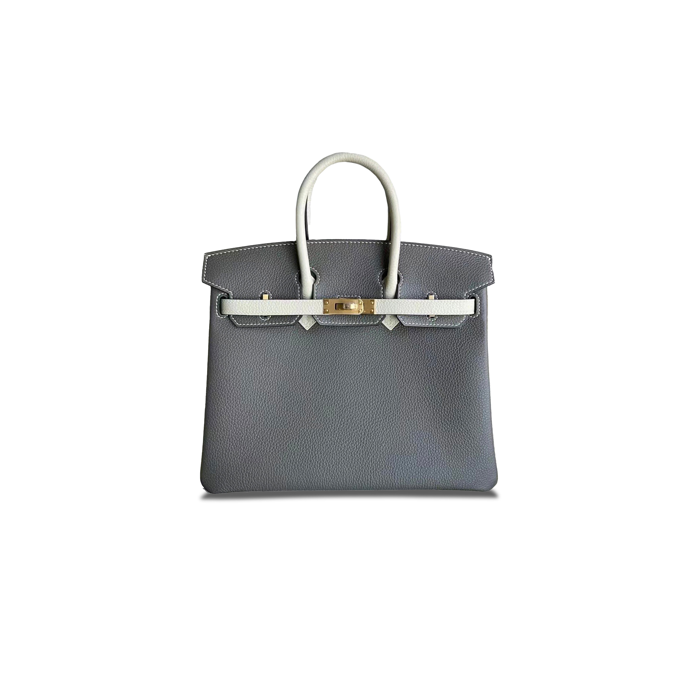 H**mes birkin 30 epsom leather asphalt gray and cream white gold buckle h041344cc (30*23*15cm)